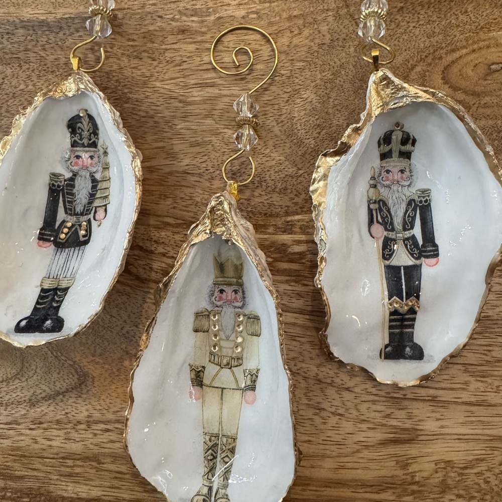 Gold and Black Nutcracker Oyster Shell Ornaments